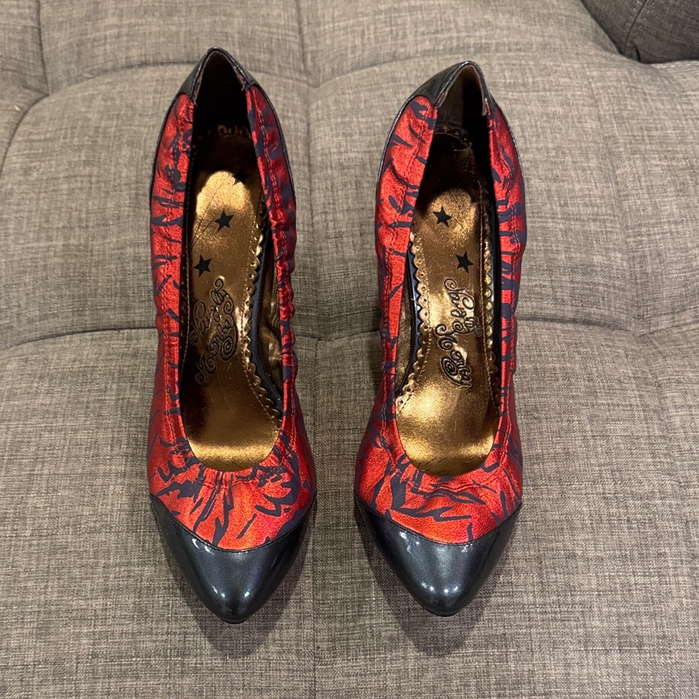 Naughty Monkey Red and Navy Heels